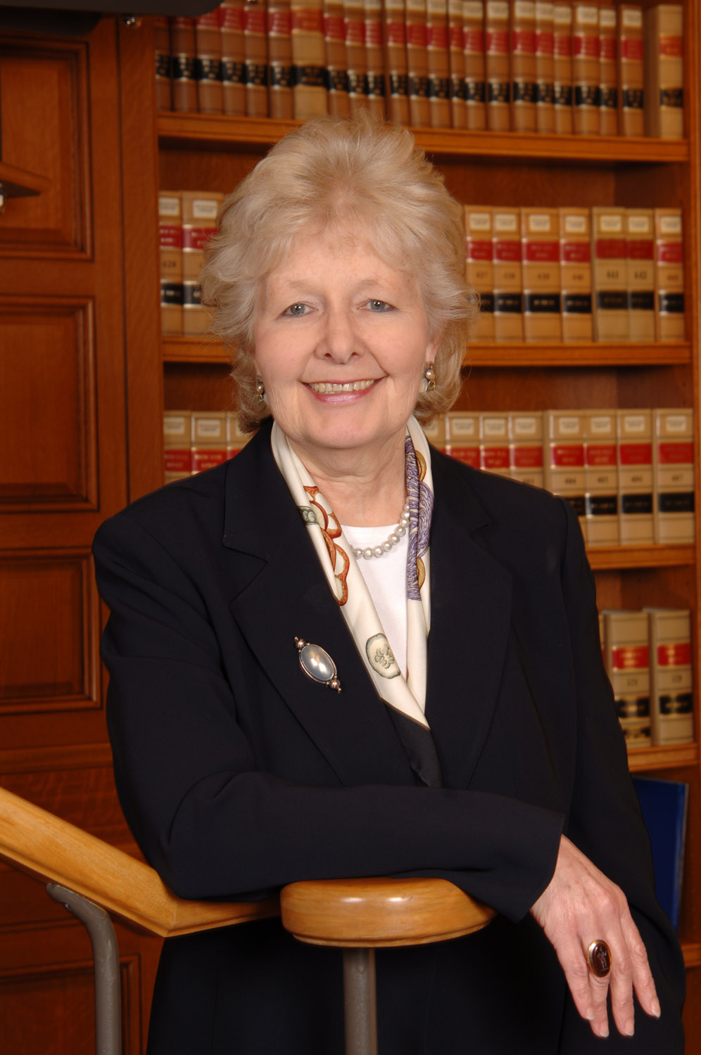 female executive in law library setting