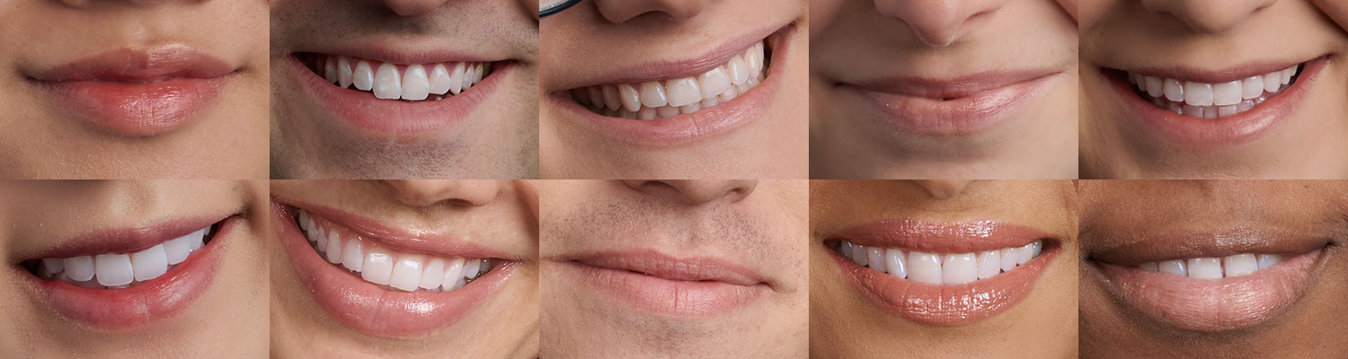 a grid of various degrees of smile in portrait images